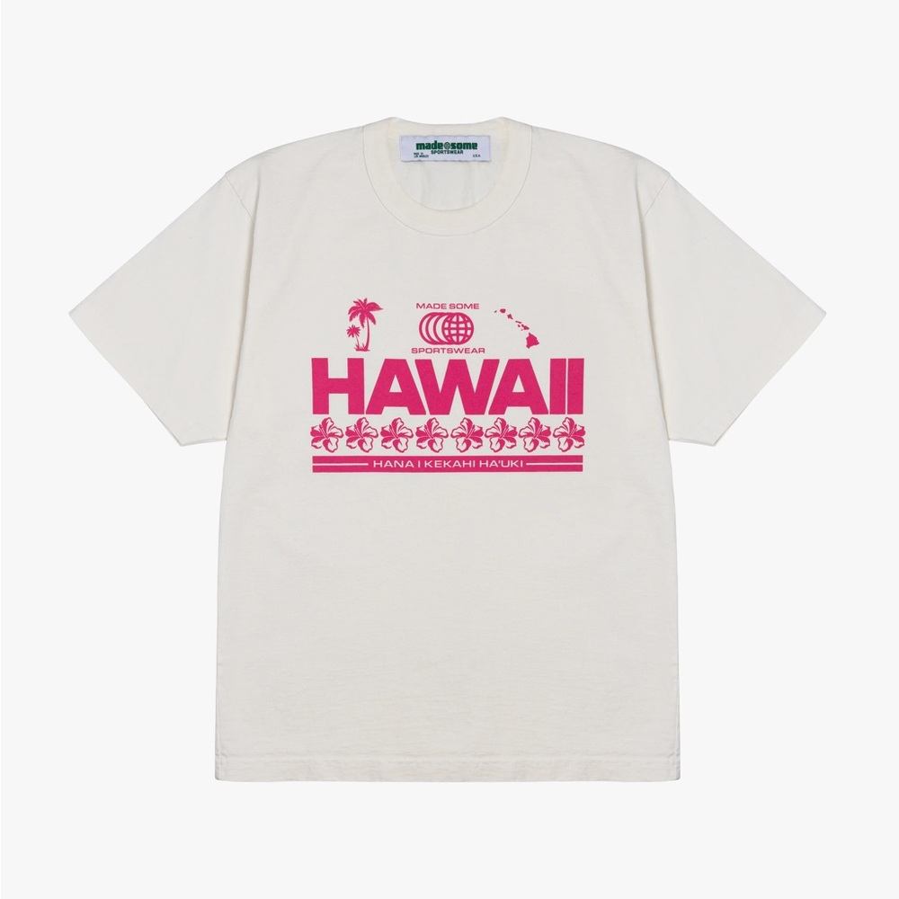 Lisa Says Gah Cream Hawaii Graphic Tee with Pink Print